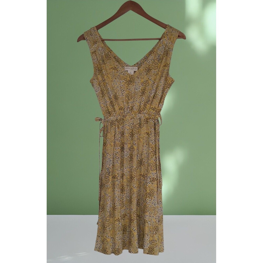 Cynthia Rowley Yellow Floral Paisley Sundress 2 V-Neck Sleeveless Cottage-Core
